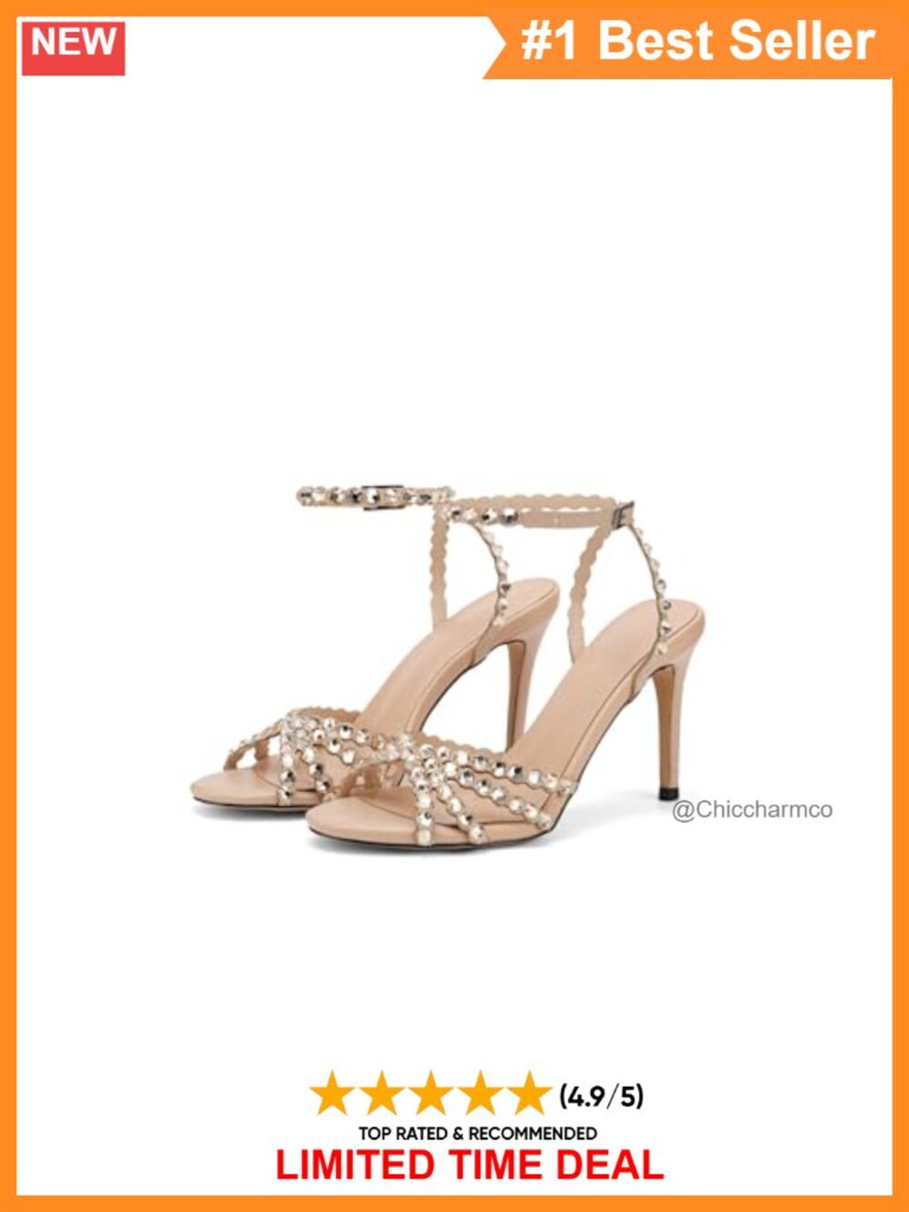 Rhinestone Open Toe Stiletto Heel Sandals Faux Leather Ankle Strap
